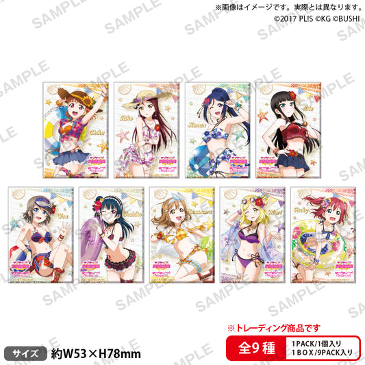 Love Live! School Idol Festival_เข็มกลัดโฮโลแกรมทรงสี่เหลี่ยมแบบสุ่ม Aqours Swimsuit ver. [ทั้งหมด 9 แบบ]